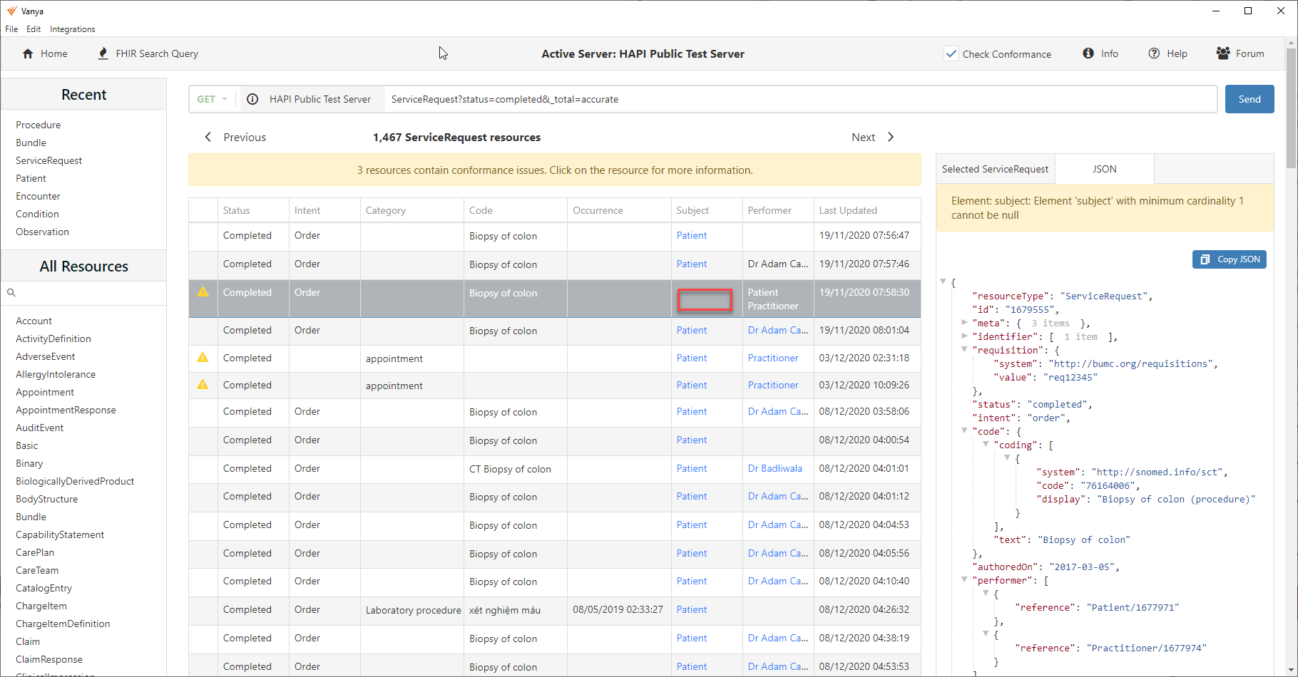 FHIR server drop down