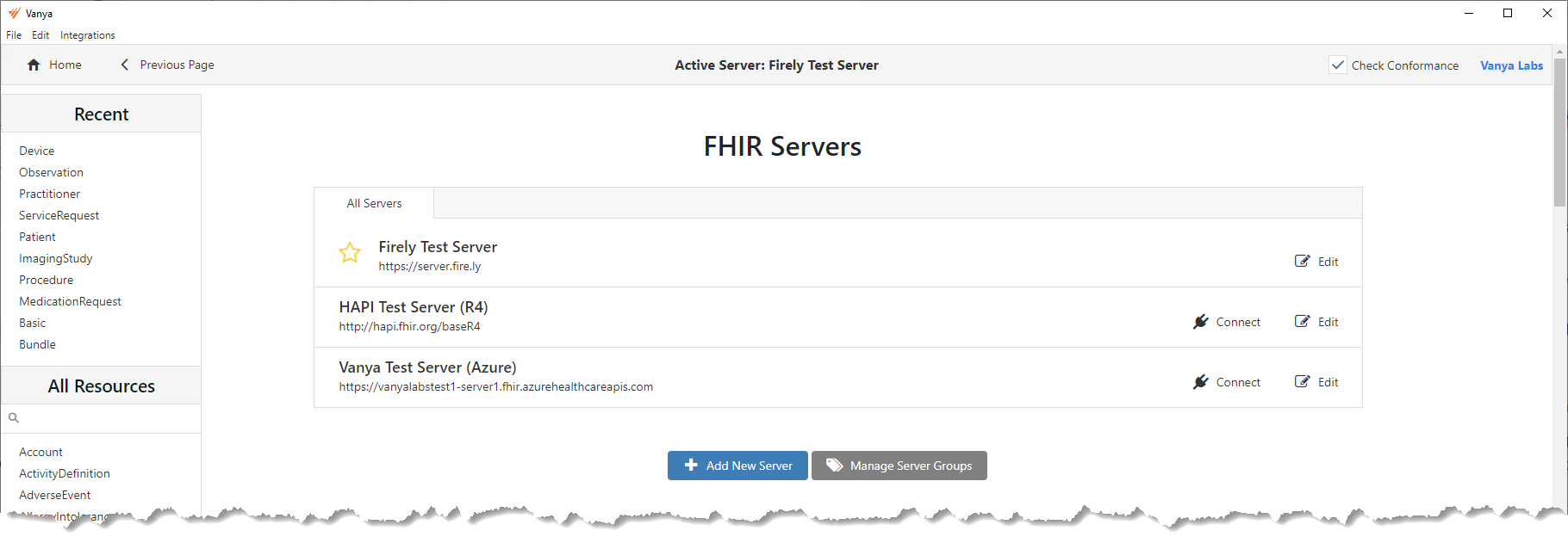 Default FHIR servers