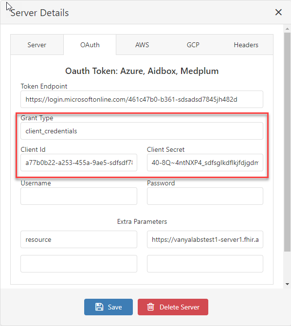 Azure FHIR OAuth settings