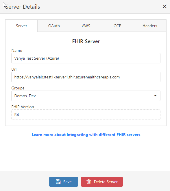 Azure FHIR server settings