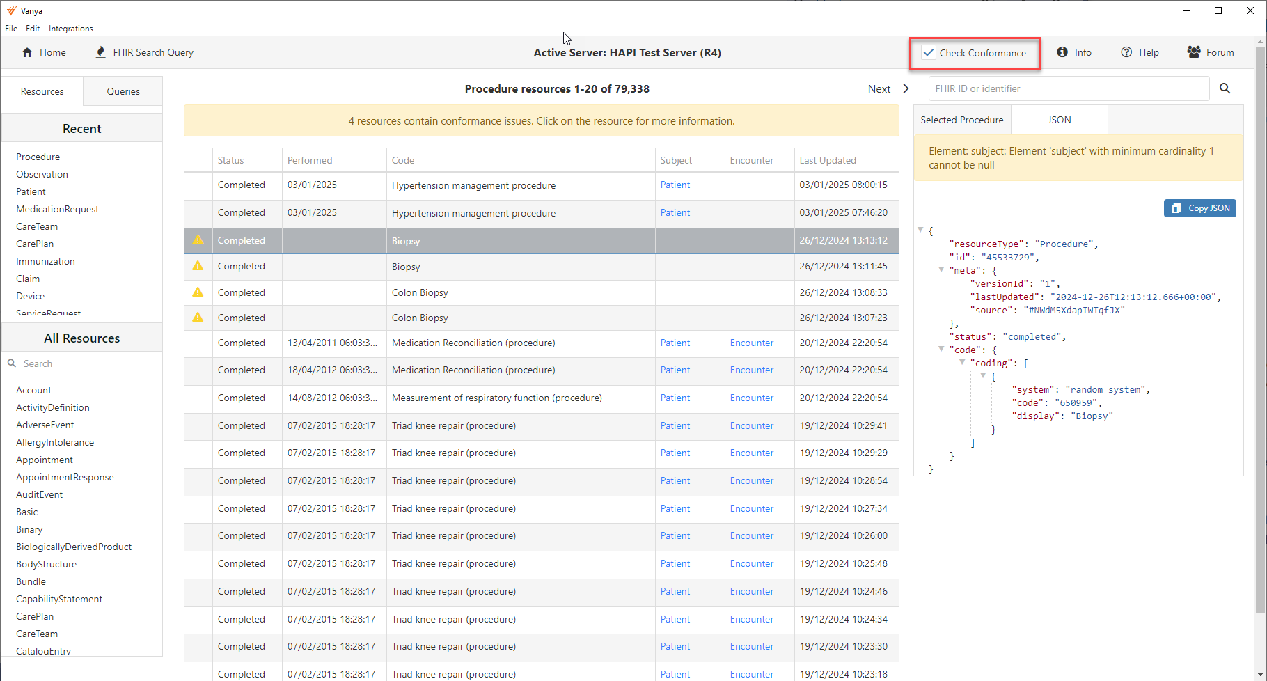 Vanya conformance errors