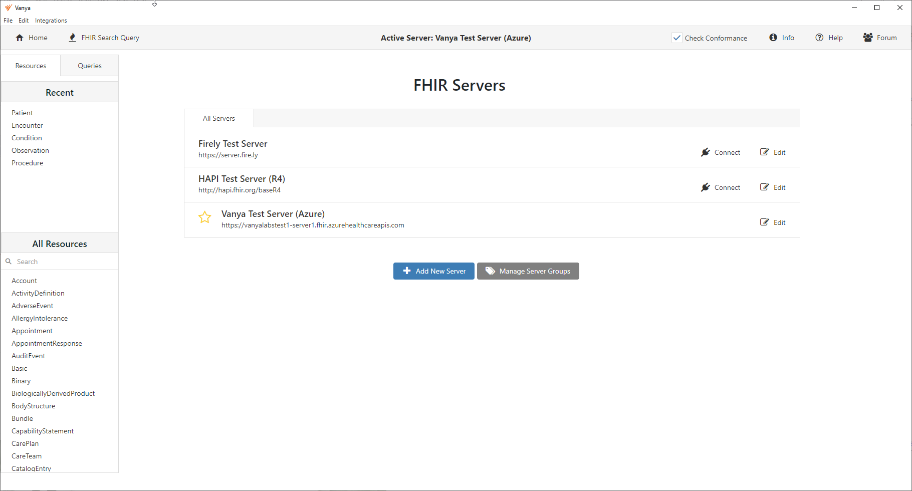 Vanya default FHIR servers