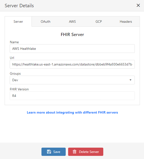 AWS server settings
