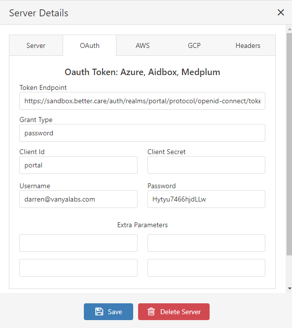 Azure OAuth settings