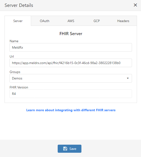 MeldRx server settings